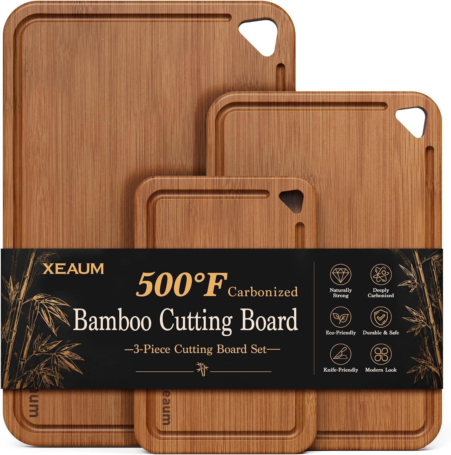ESYFUN Bamboo Cutting Board Set of 3 – Natural Organic Kitchen Cutting Boards