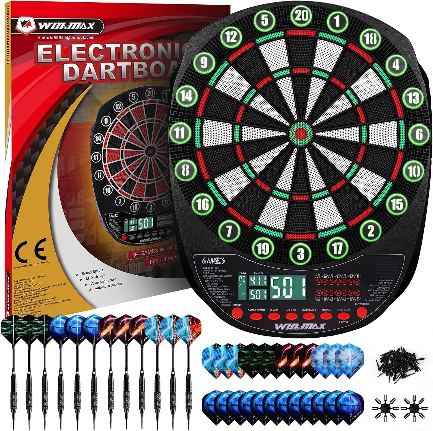 ESYWIND Electronic Dart Board Set – Soft Tip Dartboard with 12 Darts and LCD Scorer