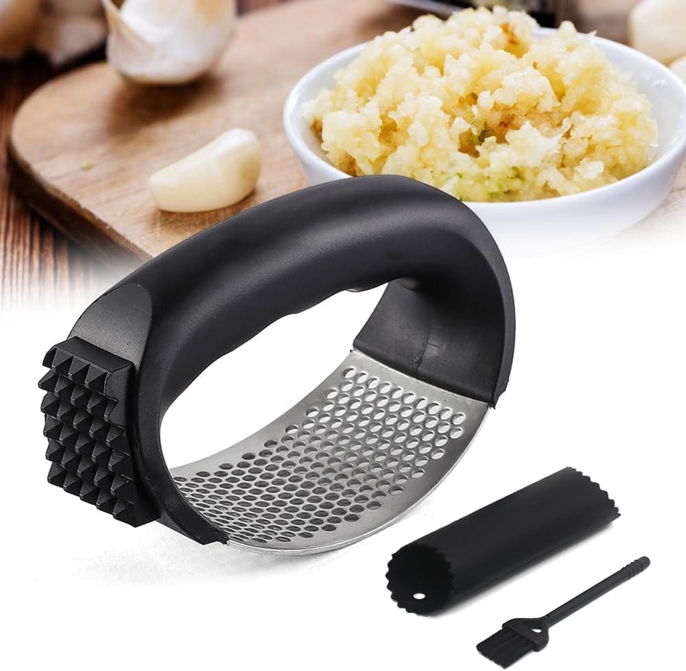 ESYFUN Garlic Press Rocker – Stainless Steel Easy Crush Mincer with Cleaner