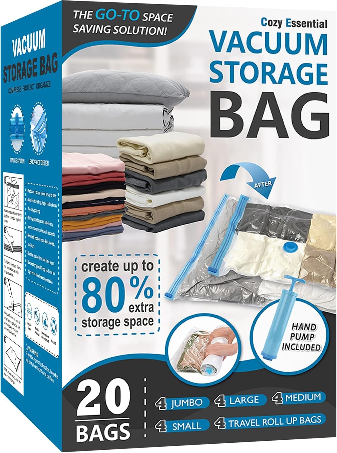 COREBES Vacuum Storage Bags 12-Pack – Space Saver Compression Bags for Clothes & Bedding